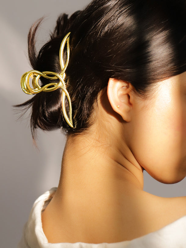 Rubans Set of 2 18K Gold Plated Hair Claw Clip â€“ Leaf & Braided Statement Hair Accessories