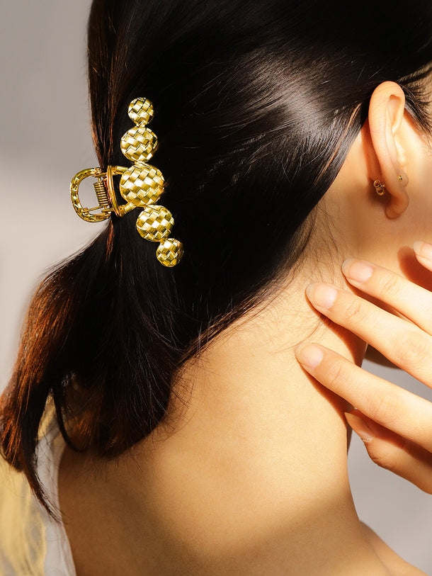 Rubans Set of 2 18K Gold Plated Hair Claw Clip â€“ Leaf & Braided Statement Hair Accessories