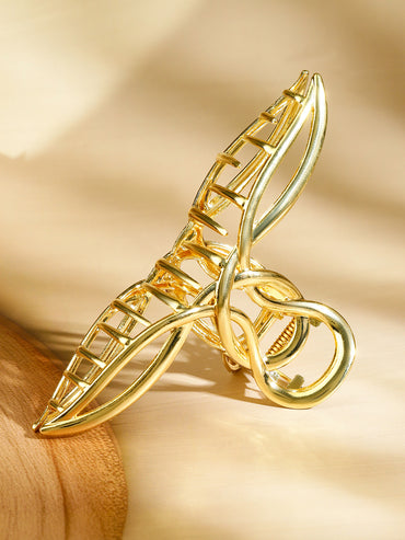 Rubans Set of 2 18K Gold Plated Hair Claw Clip â€“ Leaf & Braided Statement Hair Accessories