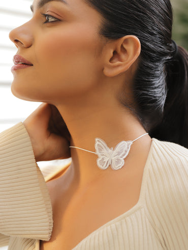Butterfly Motif White Choker