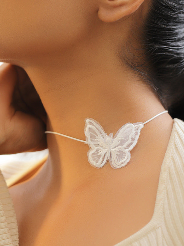 Butterfly Motif White Choker