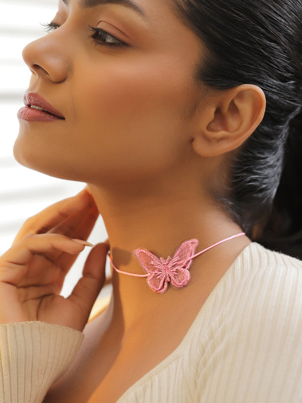Pink Butterfly Motif Choker
