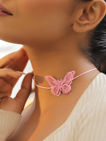 Pink Butterfly Motif Choker