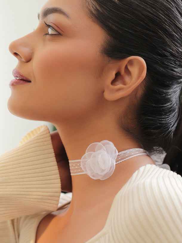 White Lace Choker with Flower Accent