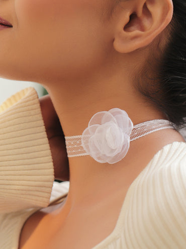 White Lace Choker with Flower Accent