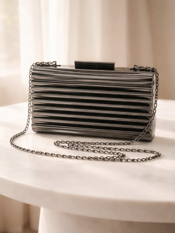 Midnight Gloss Ribbed Statement Clutch Bag