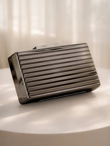 Midnight Gloss Ribbed Statement Clutch Bag