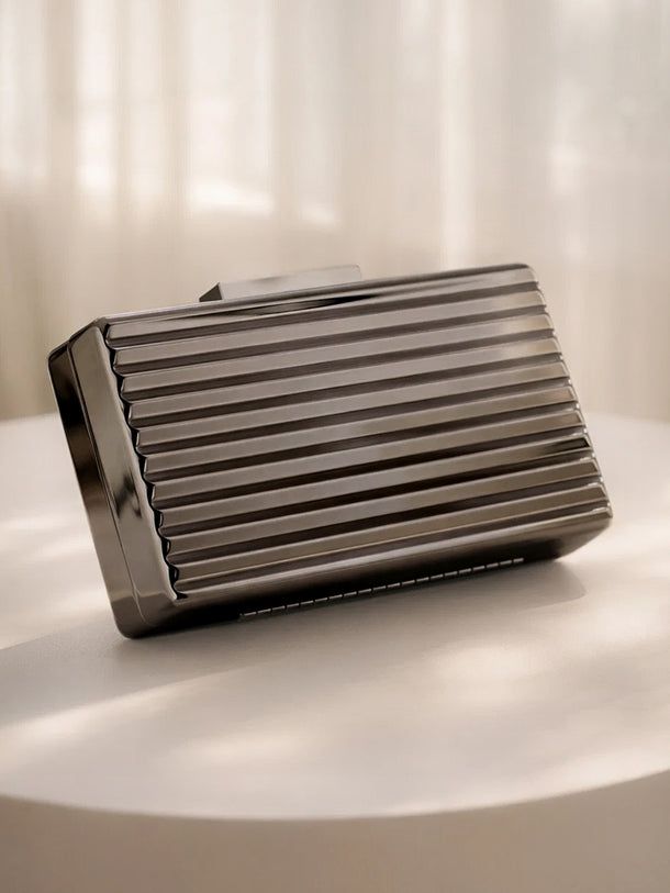 Midnight Gloss Ribbed Statement Clutch Bag