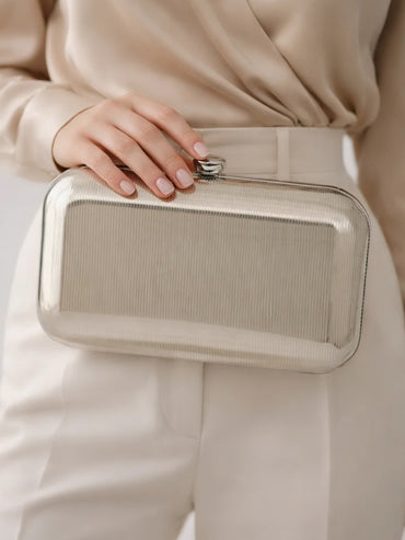 Silver Ribbed Metallic Texture Box Clutch