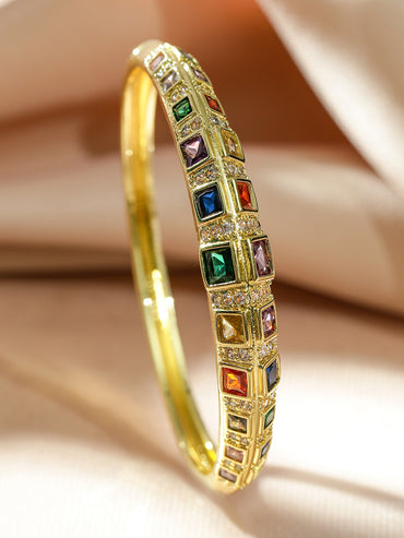 Rubans 22K Gold-Plated Multicolor Cubic Zirconia Stones Premium Openable Bracelet