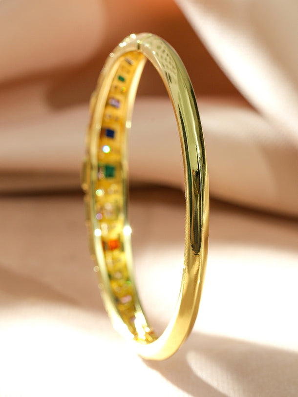 Rubans 22K Gold-Plated Multicolor Cubic Zirconia Stones Premium Openable Bracelet