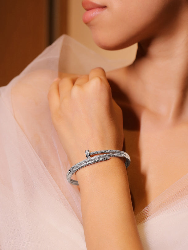 Rubans Rhodium-Plated Demi-Fine Sparkling White Cubic Zirconia Openable Bracelet