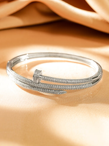 Rubans Rhodium-Plated Demi-Fine Sparkling White Cubic Zirconia Openable Bracelet