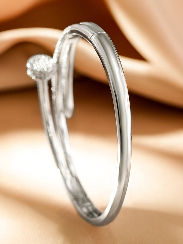 Rubans Rhodium-Plated Demi-Fine Sparkling White Cubic Zirconia Openable Bracelet