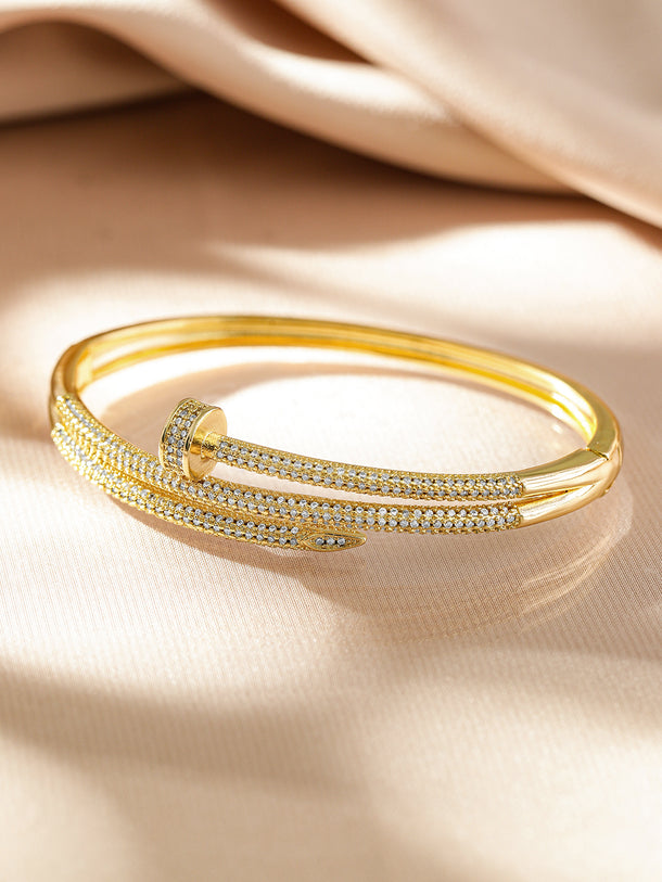 Rubans 22K Gold-Plated Demi-Fine Sparkling White Cubic Zirconia Openable Bracelet