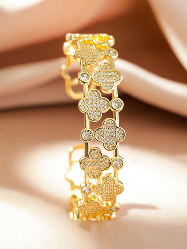 Rubans 22K Gold-Plated Clover Design Demi-Fine Bracelet with White Cubic Zirconia