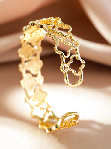 Rubans 22K Gold-Plated Clover Design Demi-Fine Bracelet with White Cubic Zirconia