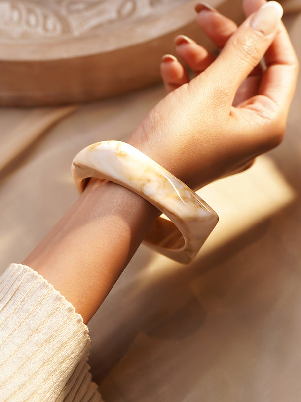 Minimal White Marble Statement Bangle