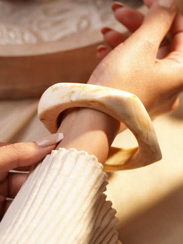 Minimal White Marble Statement Bangle