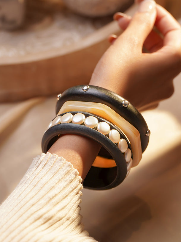 Bold Black Ivory Statement Bracelet Set