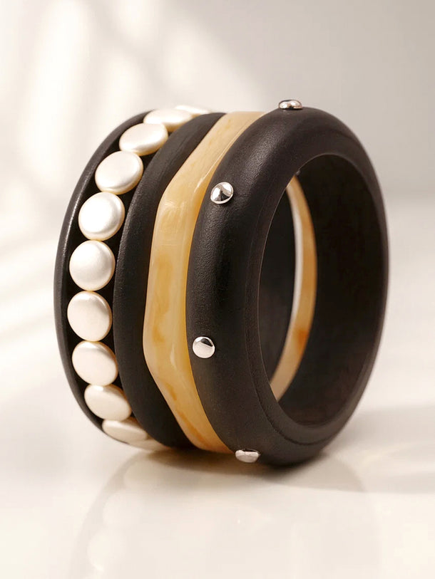 Bold Black Ivory Statement Bracelet Set