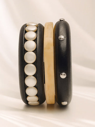 Bold Black Ivory Statement Bracelet Set