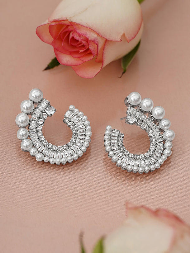 American Diamond Zirconia Pearl White Studs