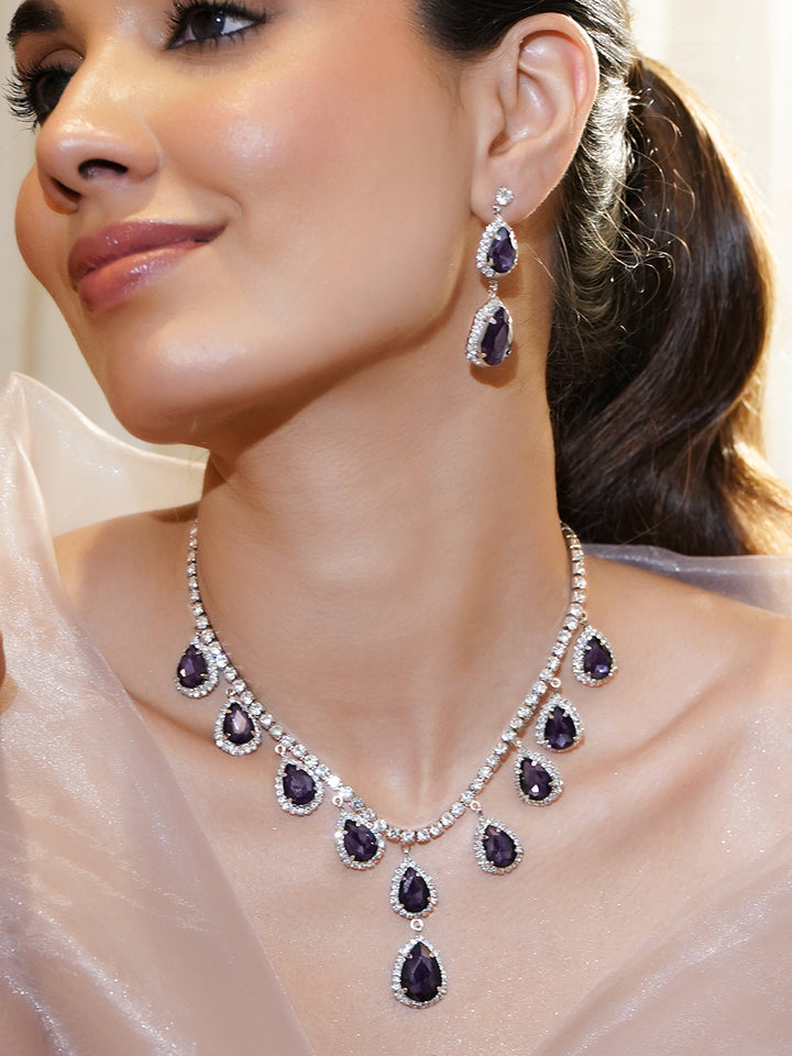 Purple American Diamond Zirconia Necklace Set