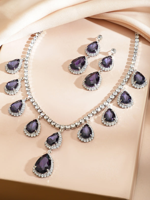 Purple American Diamond Zirconia Necklace Set