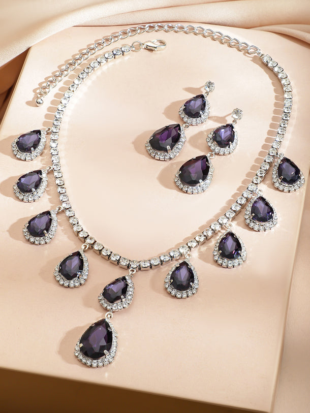 Purple American Diamond Zirconia Necklace Set