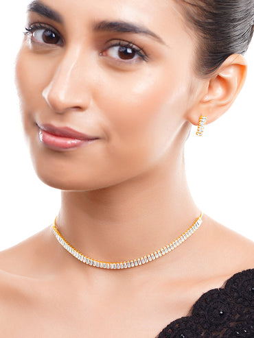 Gold Plated Crystal Baguette Choker Necklace Set