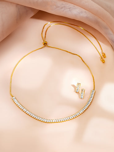 Gold Plated Crystal Baguette Choker Necklace Set