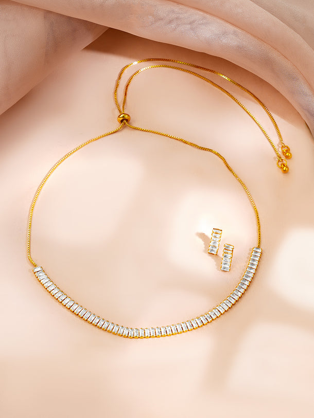 Gold Plated Crystal Baguette Choker Necklace Set