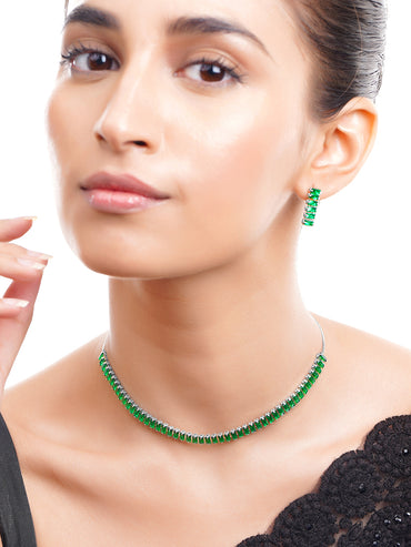 Gold Plated Dancing Paisley American Diamond Necklace Set
