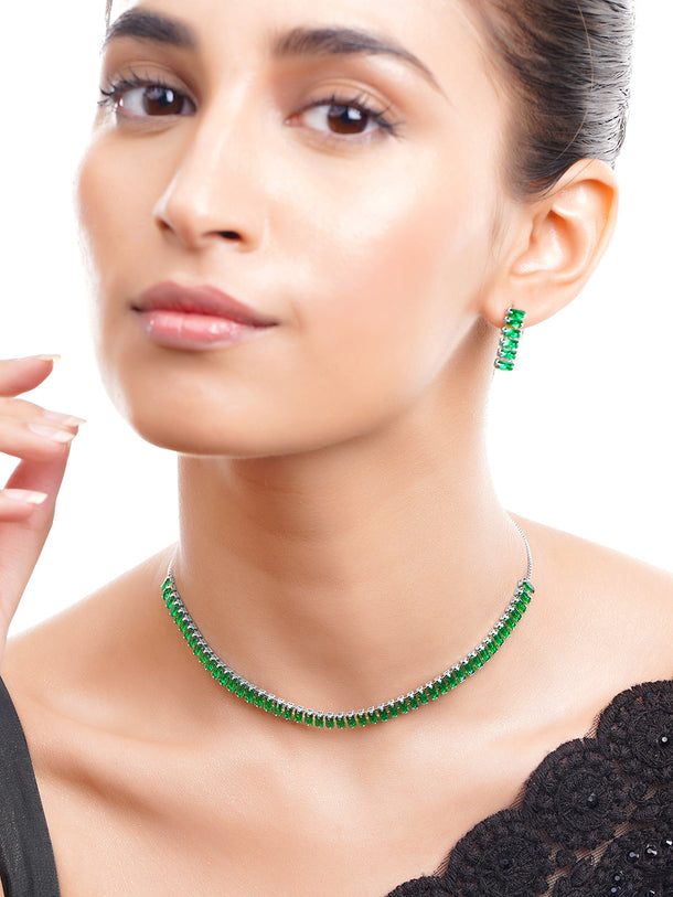 Gold Plated Dancing Paisley American Diamond Necklace Set