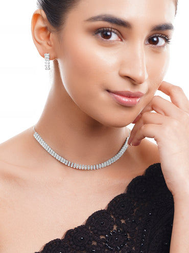 Rhodium Plated Amercan Diamon Zirconia Choker Set