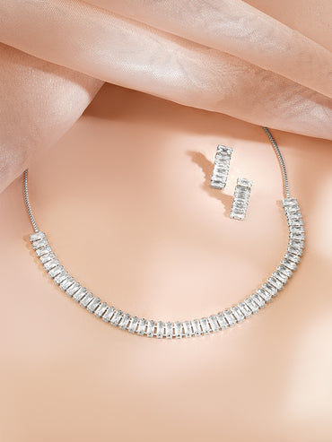 Rhodium Plated Amercan Diamon Zirconia Choker Set