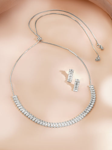 Rhodium Plated Amercan Diamon Zirconia Choker Set