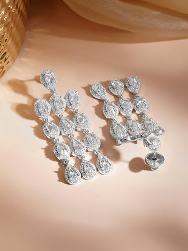 Crystal Cascade Tassel Dangler Earrings