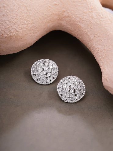 Rhodium Plated Crystal Dome Cluster Stud Earrings