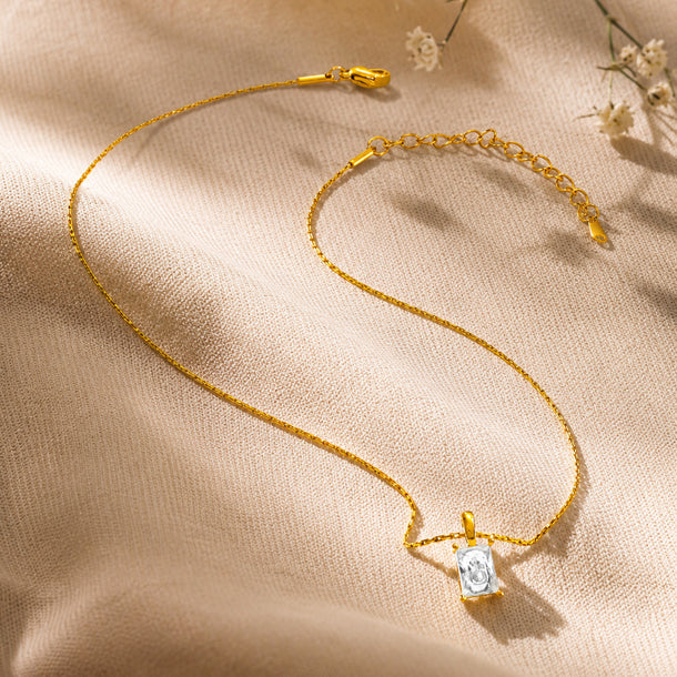 Demifine 18K Gold Plated Stainless Steel Solitaire Pendant Necklace