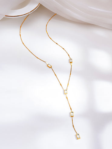 Demifine 18K Gold Plated Stainless Steel Crystal Lariat Drop Necklace