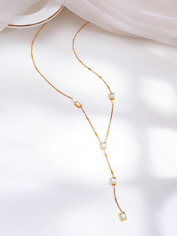 Demifine 18K Gold Plated Stainless Steel Crystal Lariat Drop Necklace