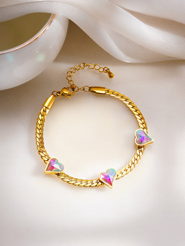 Demifine 18K Gold Plated Stainless Steel Heart Crystal Chain Bracelet