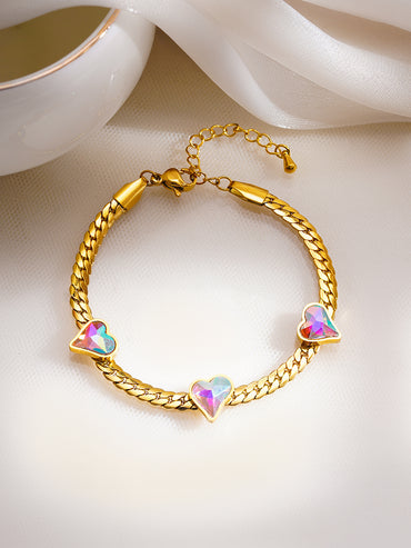 Demifine 18K Gold Plated Stainless Steel Heart Crystal Chain Bracelet