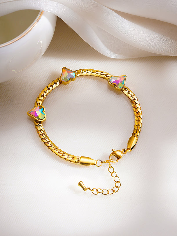 Demifine 18K Gold Plated Stainless Steel Heart Crystal Chain Bracelet