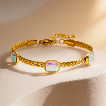 Demifine 18K Gold Plated Stainless Steel Rainbow Crystal Chain Bracelet