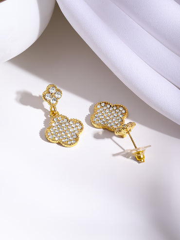 Gold Plated Crystal Clover Charm Drop Earrings