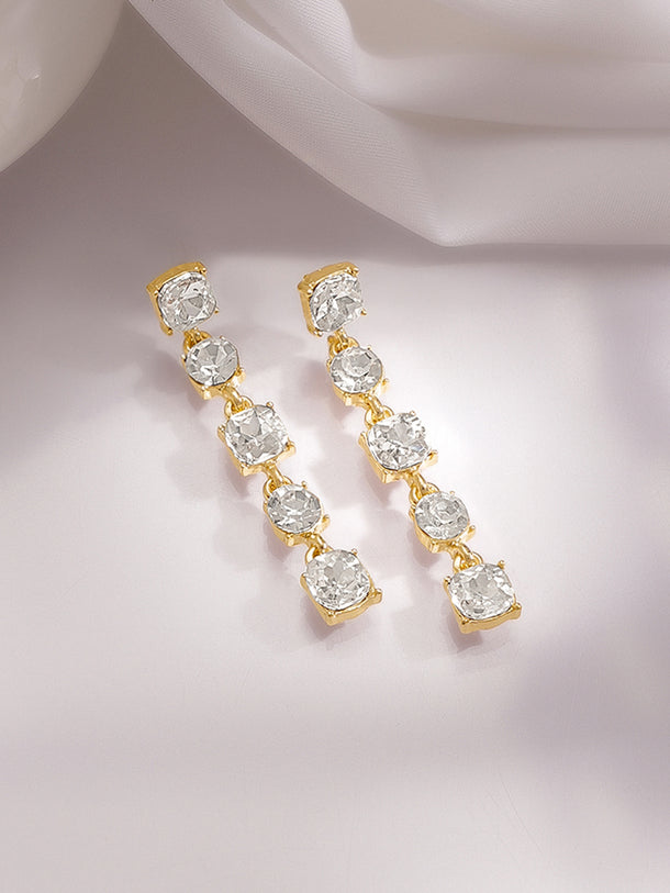 Gold Plated Geometric design Crystal Drop Earrings