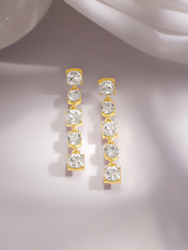Gold Plated Geometric design Crystal Drop Earrings